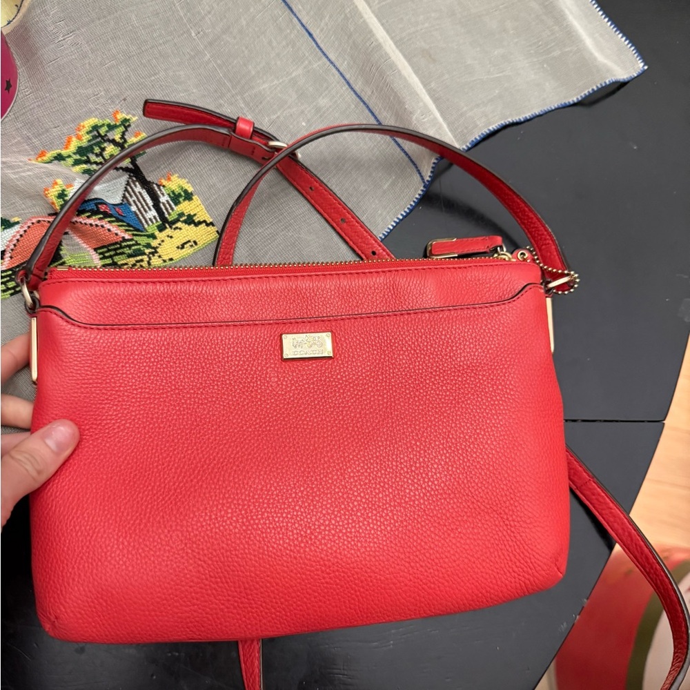 Red Leather coach Crossbody Bag